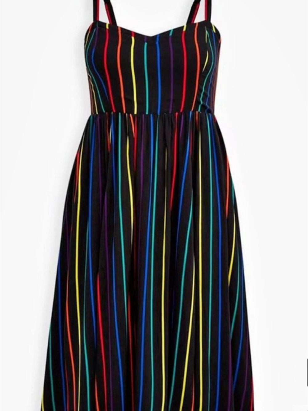 Torrid Black Rainbow Stripe Smocked Midi Dress Maxi Dress Black & Mult